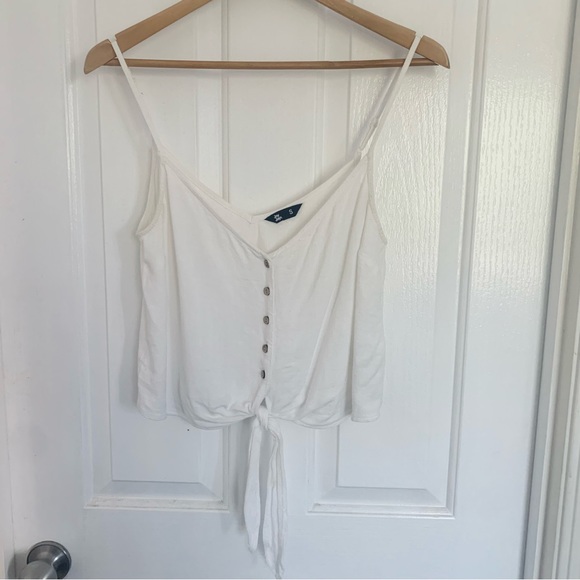 JAY JAYS | White Linen Button Crop Tie Front Cami Top - Picture 2 of 4